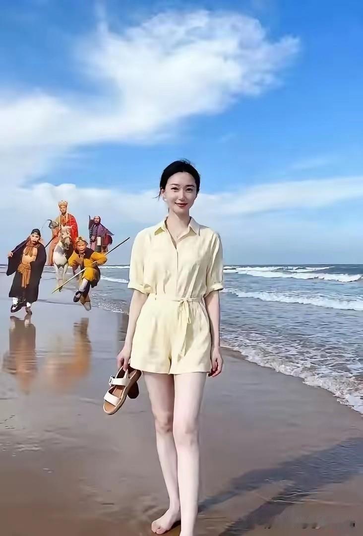 谁懂啊！海边拍照，被取经四人组抢镜了😂有趣的照片