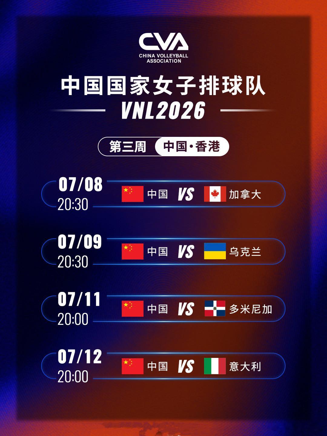 郭中楠2026年世界女排联赛 中国香港站 中国女排 赛程 