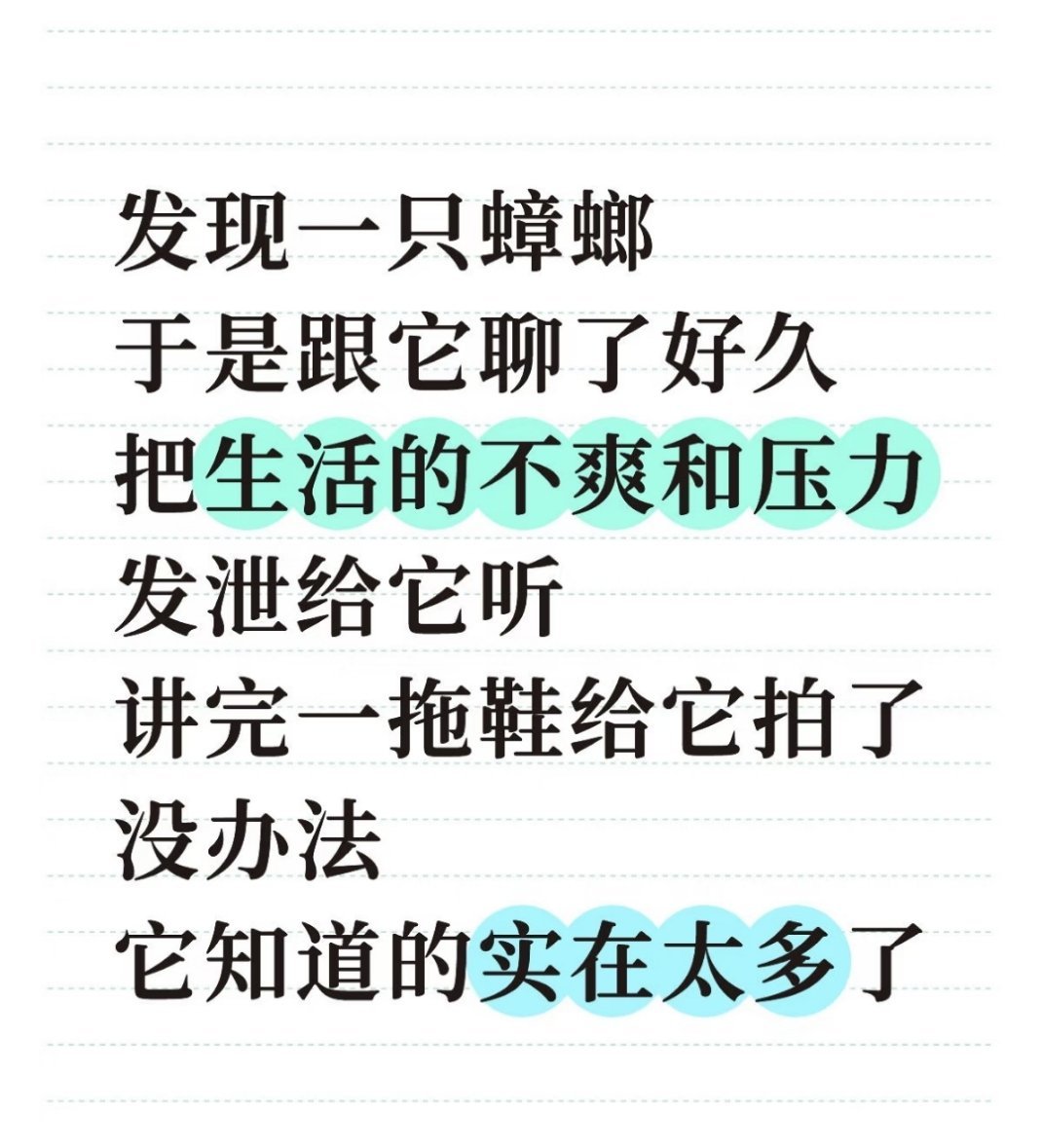 看似只说给了 一只蟑螂听，实则在无人知晓的阴暗角落里还有数不可数的蟑螂知道了你的