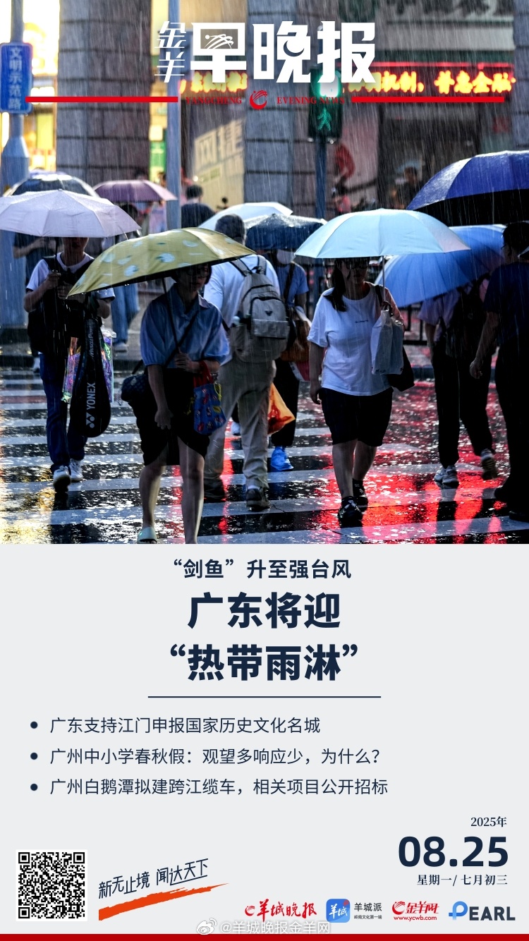 #金羊早晚报# “剑鱼”升至强台风，Ⅲ级应急响应启动！广东将迎“热带雨淋”；茶颜