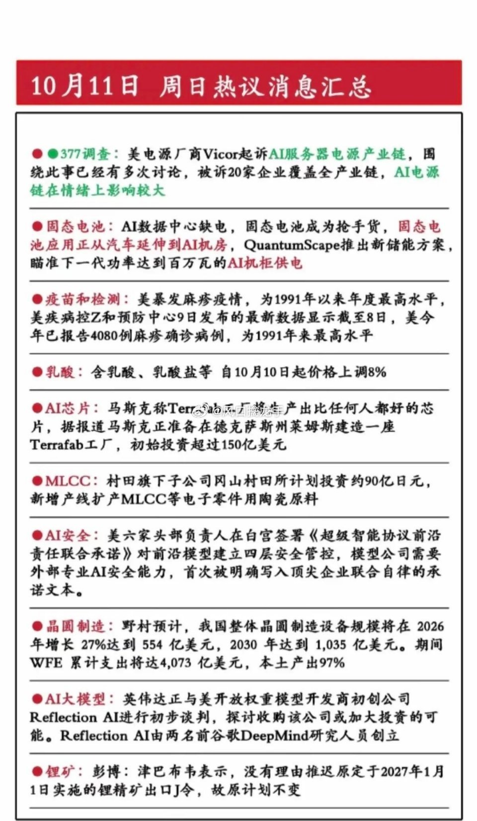10.12周一盘前｜财经热点信息必读！六大主线梳理！周一开盘前重点产业消息一次性