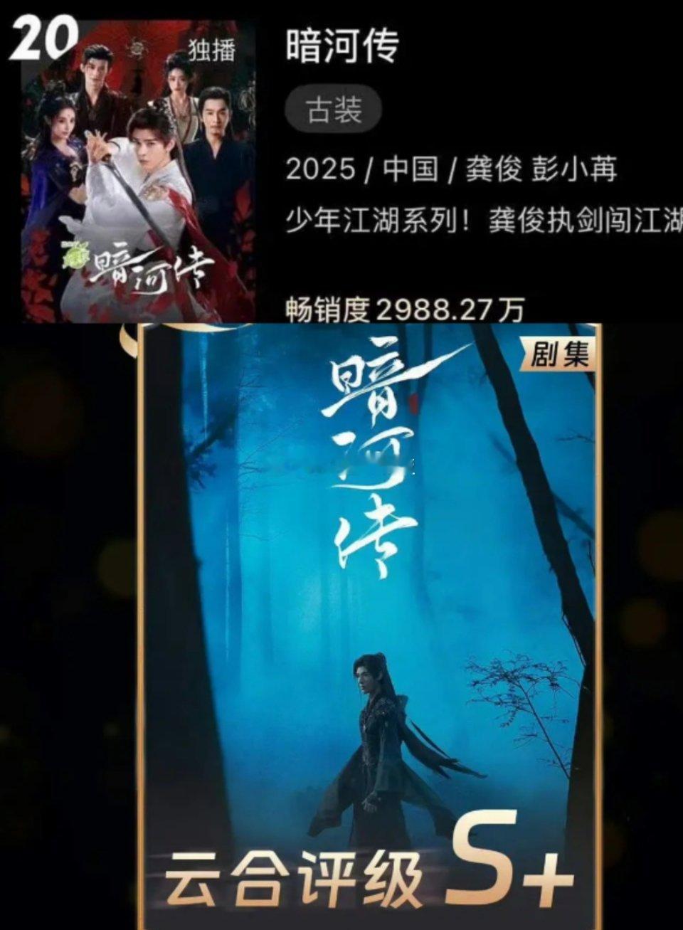暗河传开播八天，进优酷拉新年榜，云合评级升至S+ ​​​