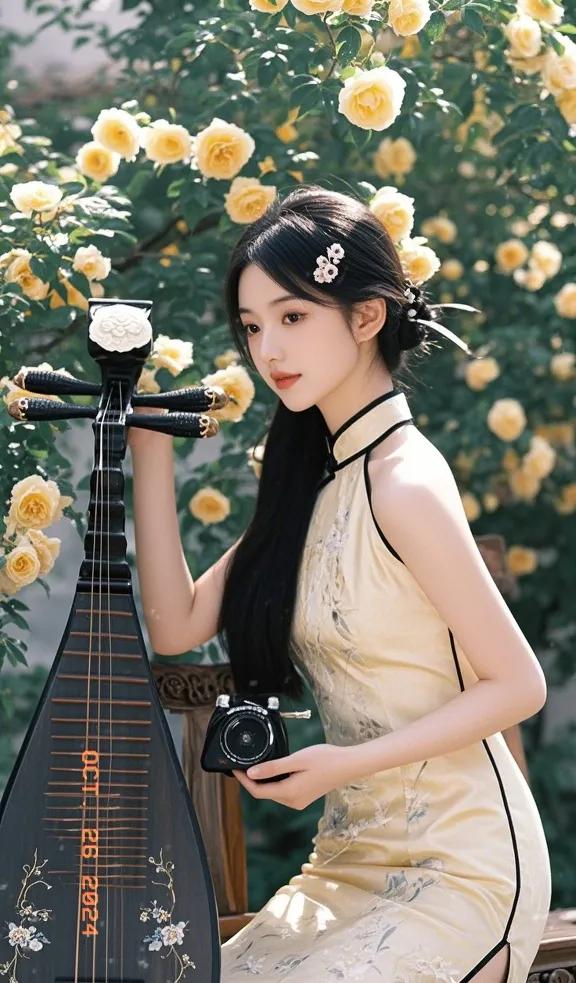 古风少女弹奏琵琶，花海中悠然自得。#国风美俏女# #花韵女郎# #美图美幻# #