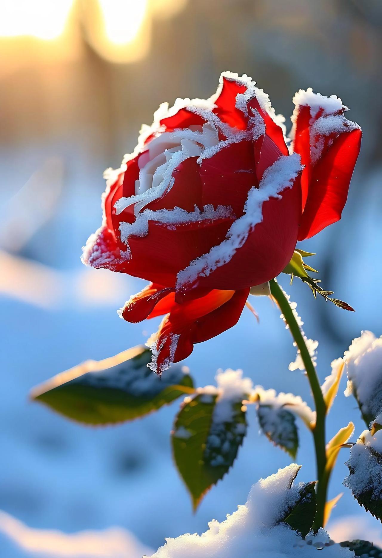 冬日生活打卡季雪地玫瑰别样红红玫瑰