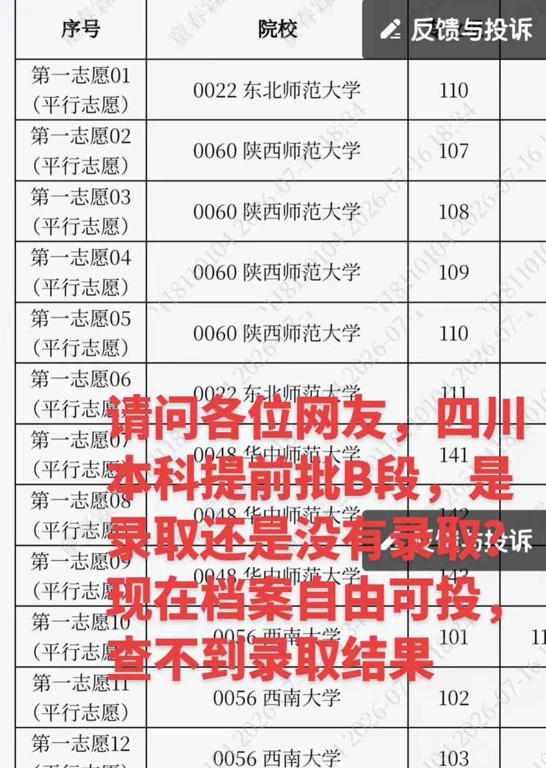 请问各位网友，四川本科提前批B段，征集志愿都出来了，西南大学第二次征集志愿又出来