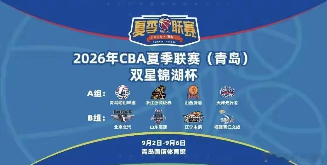 CBA夏季联赛青岛站赛程公布 青岛站比赛场馆为青岛国信体育馆，山东高速男篮9月2