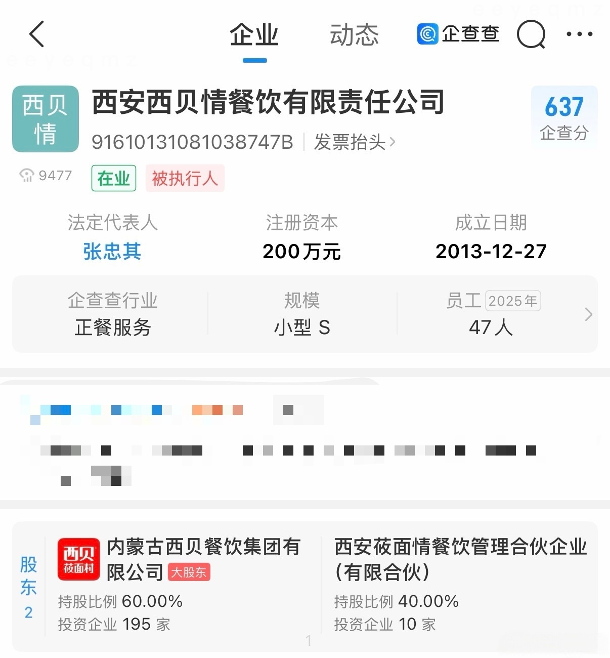 西贝旗下三地子公司接连成被执行人【西安西贝情餐饮被执行5.25万元】10月20日
