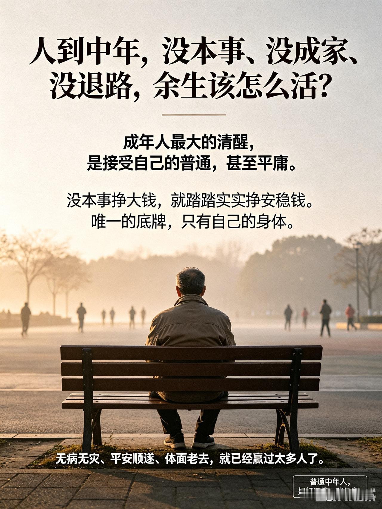 人到中年，没本事、没成家、没退路，余生该怎么活？

人到中年，最怕的不是穷，而是