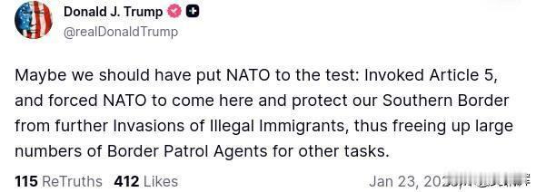 【如此验证：特朗普拟动用北约保护美墨边境】特朗普称，可对北约第五条条款进行“验证