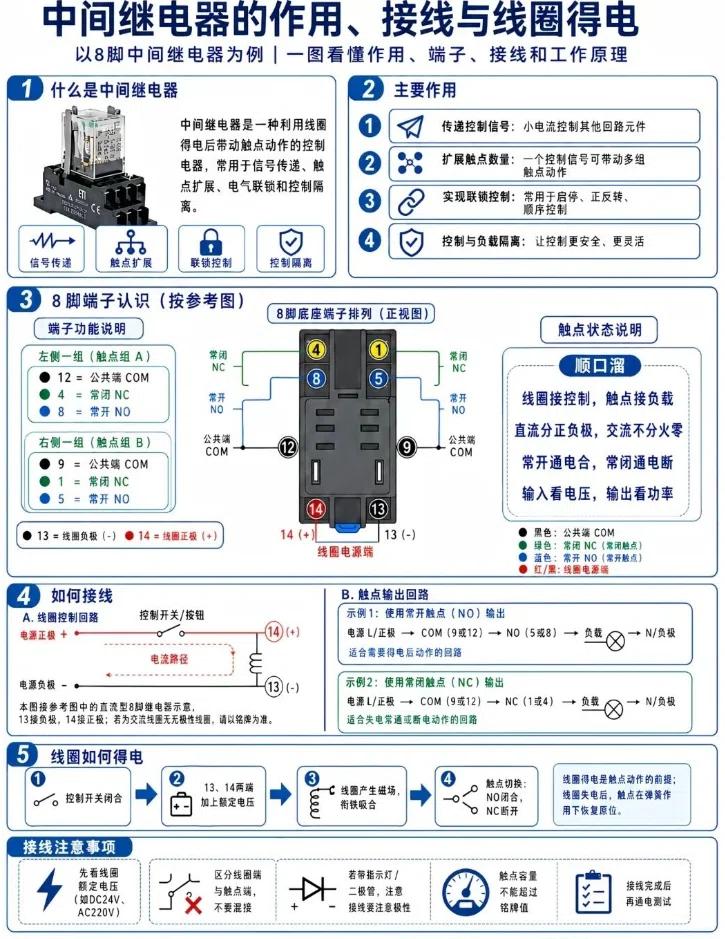 中间继电器一文通吃｜作用、端子、接线、原理，全在这了
第①步：分清端子类型
13