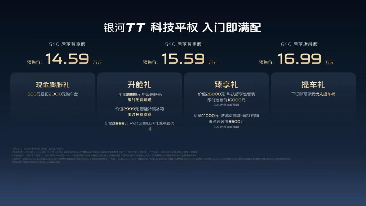 银河TT的预售价格来了，800V平台，全新的雷霆16合1电驱，前双叉臂的悬架，还