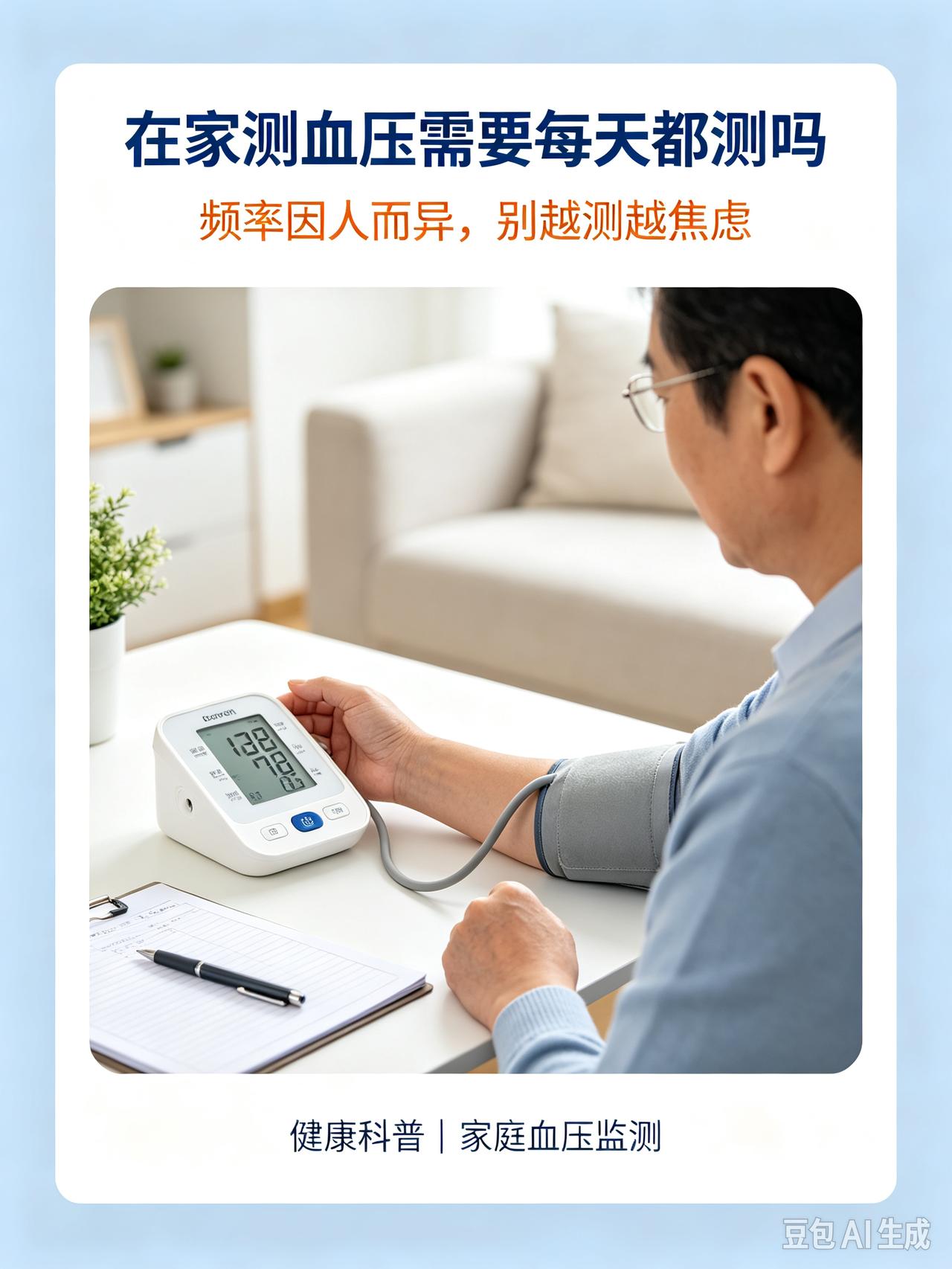 在家测血压需要每天都测吗
 
不少高血压朋友买了家用血压计之后，心里会有一个疑问