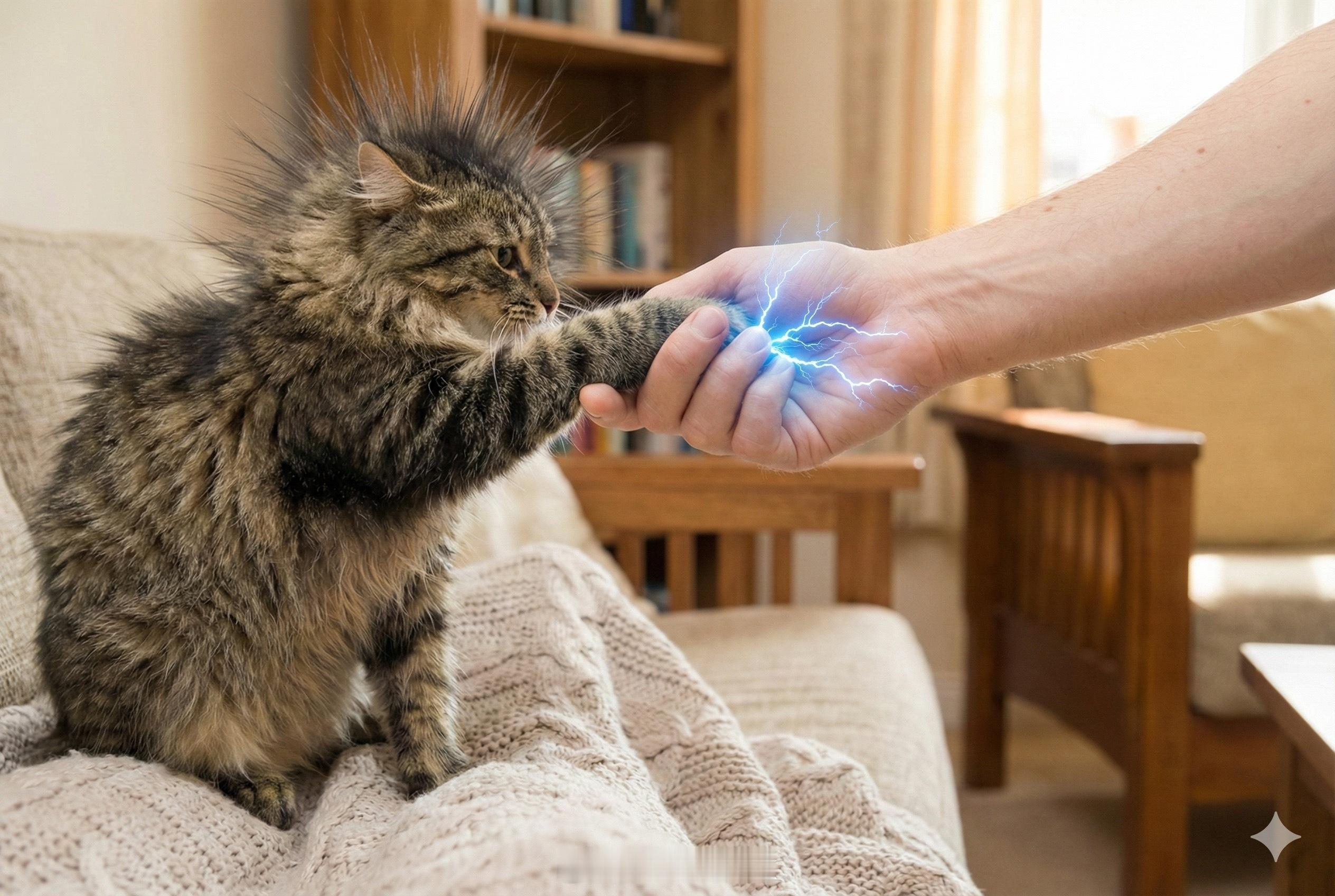 一身聚酯纤维的我怎么敢碰纯毛的你确实，就算穿一身纯羊毛，也避免不了静电，一路火花