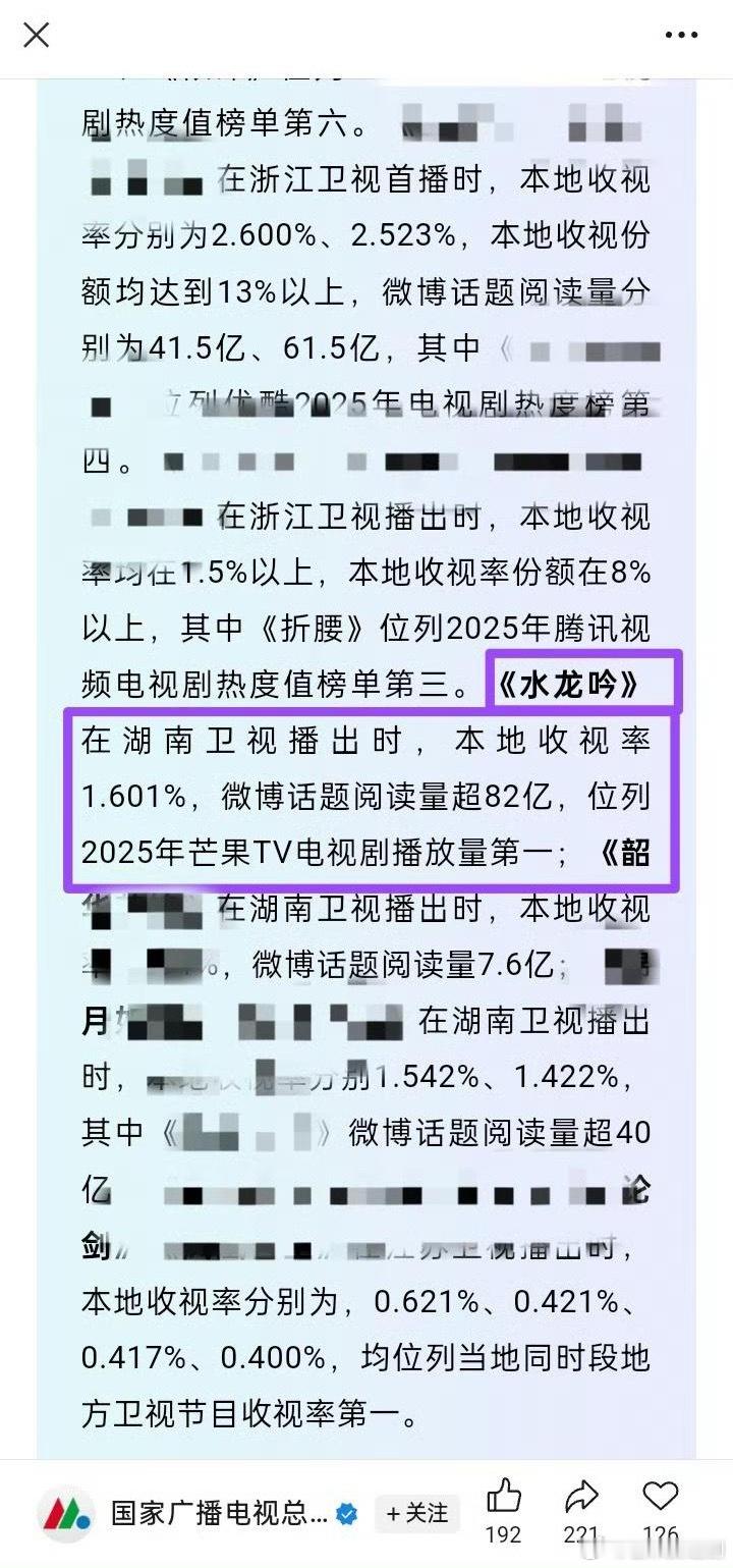 国家广播电视总局（广电）发布《中国视听大数据（CVB）2025年国产电视剧收视报