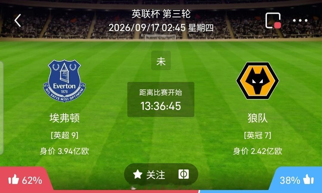 【北单】周三57英联杯方向：埃弗顿vs狼队英联杯 埃弗顿 VS 狼队比赛时间：2