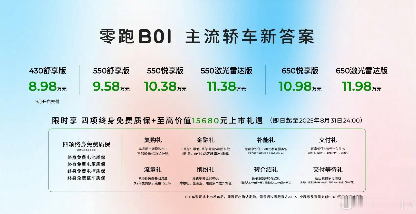零跑B01今晚上市，8.98万起，颜值在线、空间超大，A级车塞进B级空间，6.4