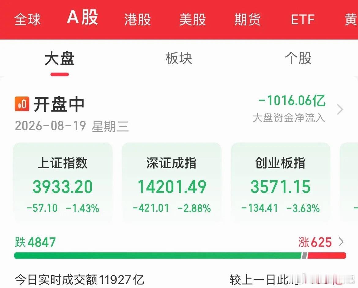 开盘一小时！内资疯狂卖出1000亿，跟跌不跟涨的玩意，全线血洗了，创业板、科创板