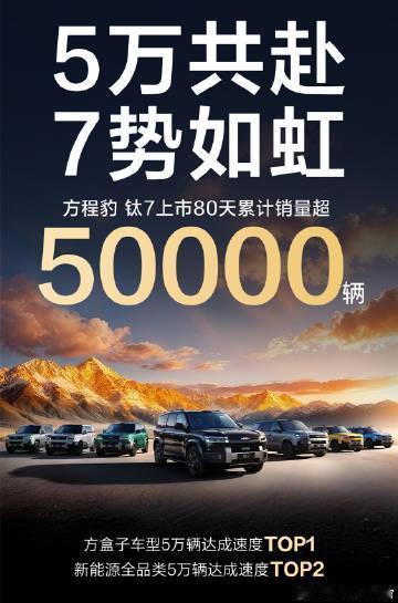 80天卖了5万量，钛7这个销量确实猛话说，你们觉得新能源全品类5万辆达成速度第一