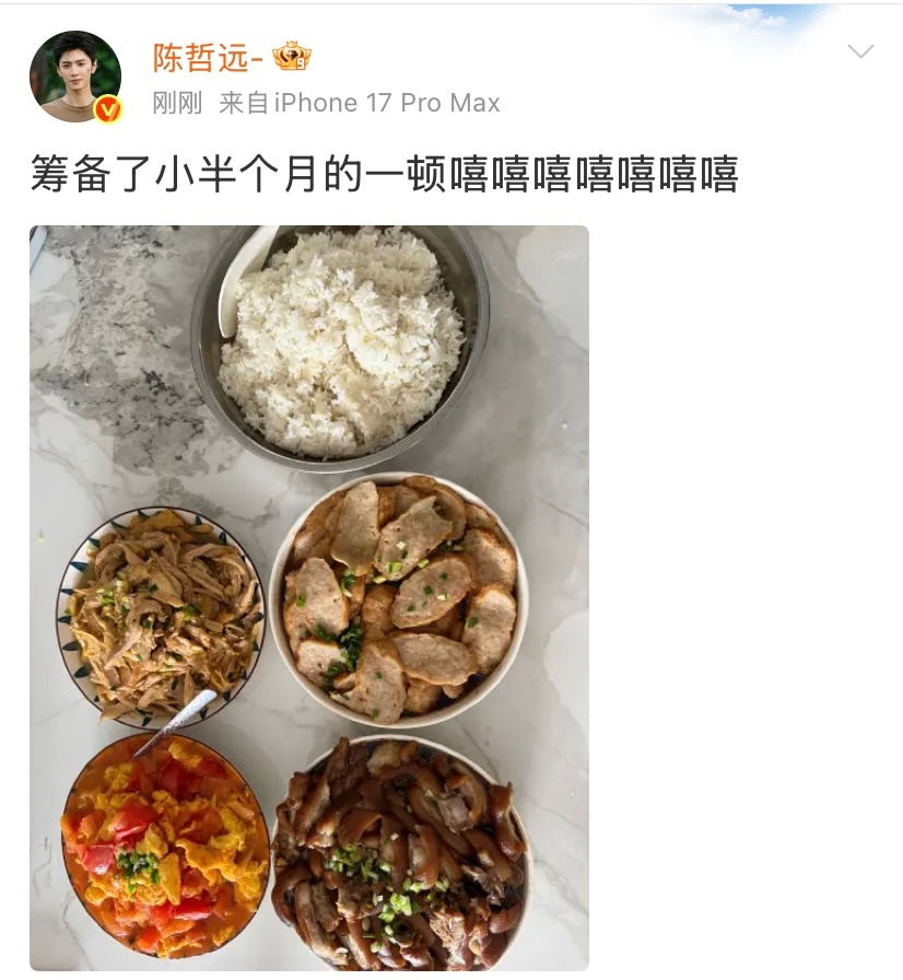 陈哲远一顿筹备了小半个月陈哲远准备了一盆米饭筹备小半个月的大餐重头戏居然是一盆米