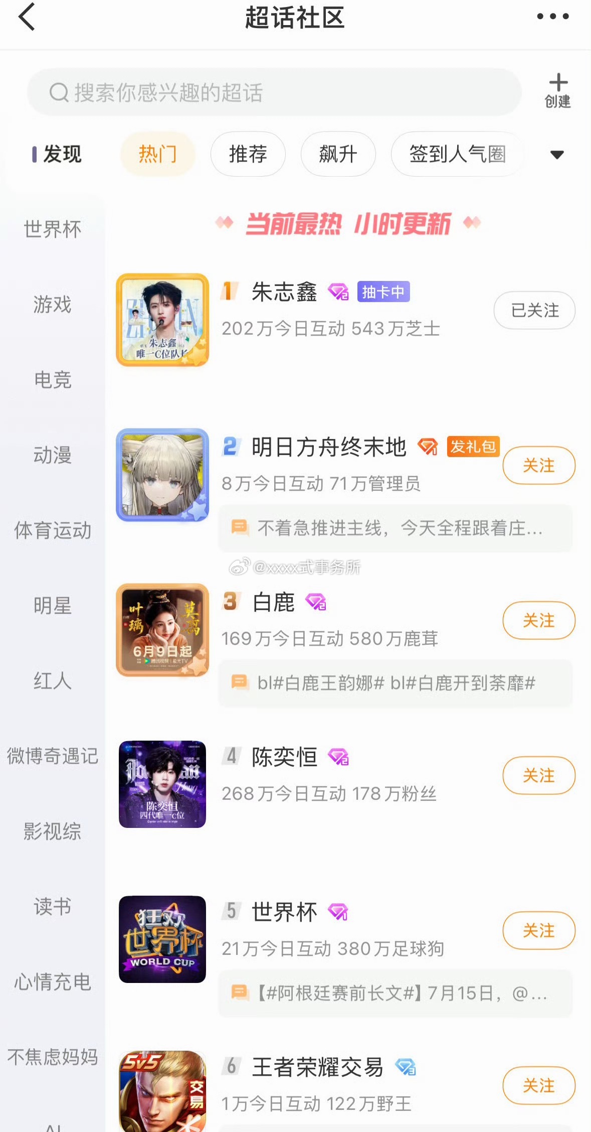 朱志鑫，陈奕恒超话热门榜第一，第四，运动会唯二上榜的 