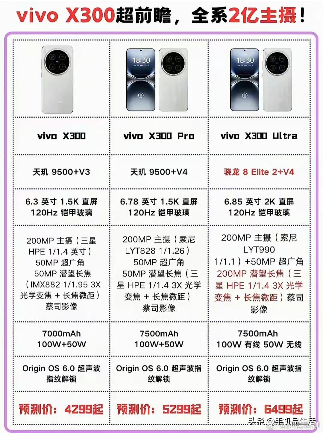 网上曝光的vivo X300系列详细配置参数，你最期待哪一款机型？vivox30