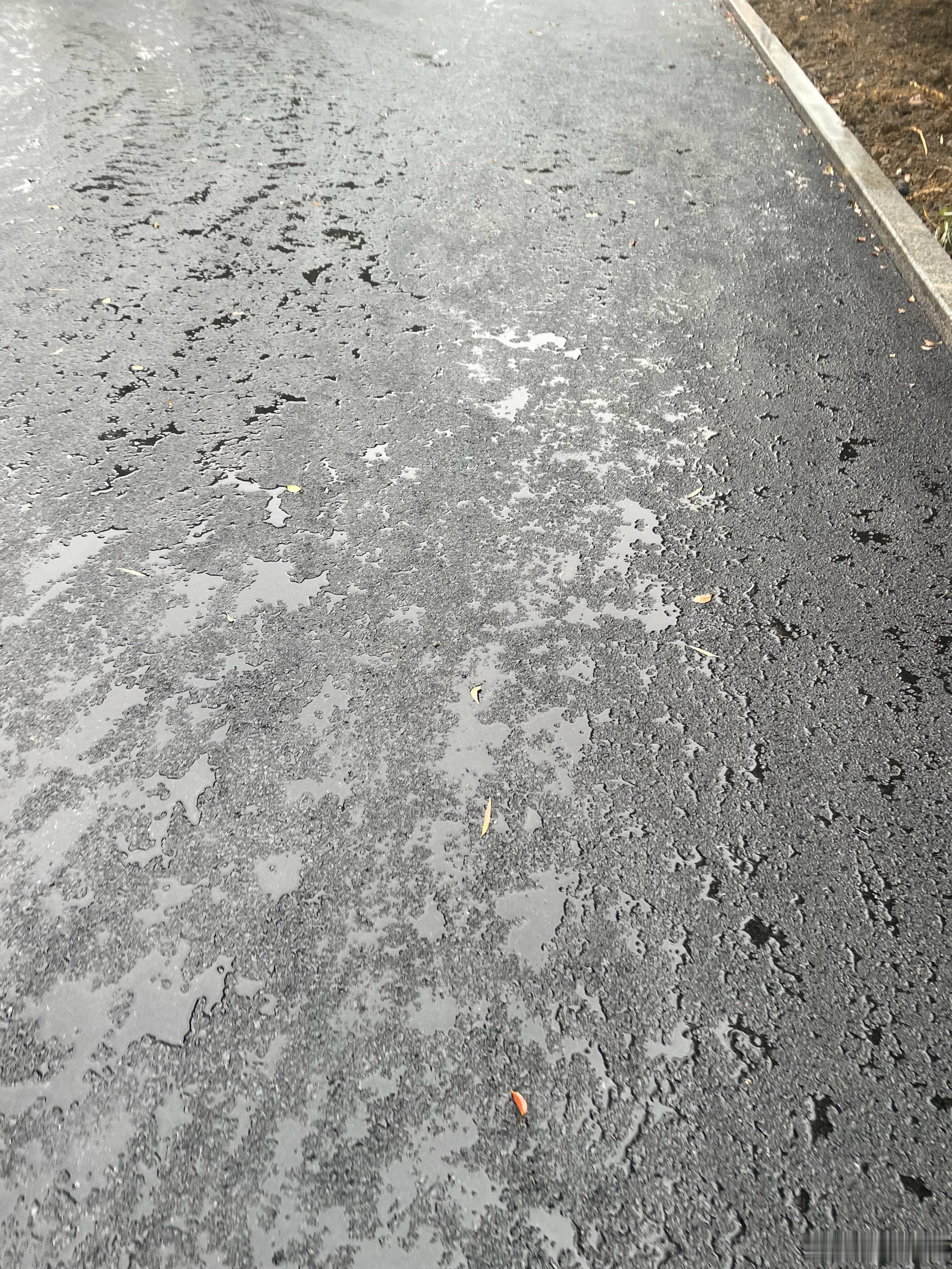 这路这个修的是不是有点问题吧，水完全没法渗进去的样子，也流不走，全部汇聚成一滩一