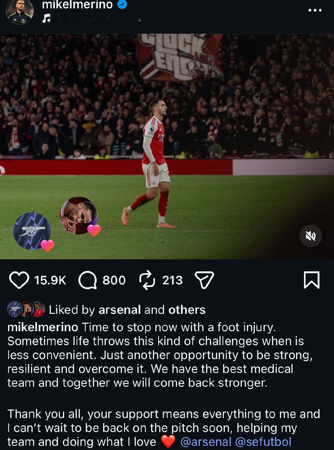 已确认：梅里诺将在未来几天接受脚部骨伤手术，然后开始康复和复健计划。预计梅里诺将