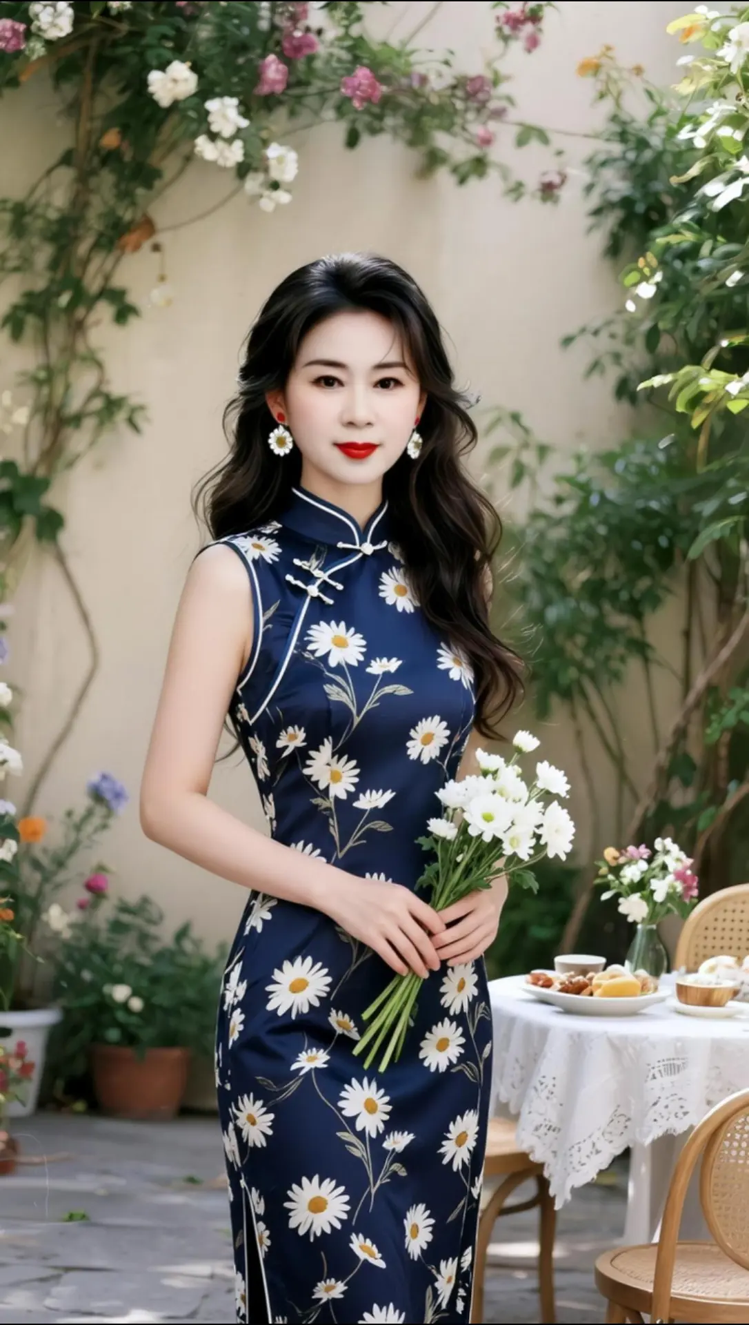 AI雏菊旗袍照 随变ai随便玩