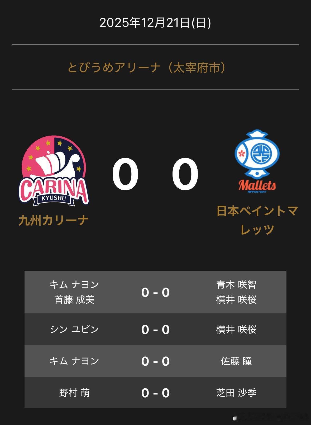 T联赛 12:00 九州🆚日本涂料 对阵表金娜英/首藤成美🆚横井咲樱/青木咲