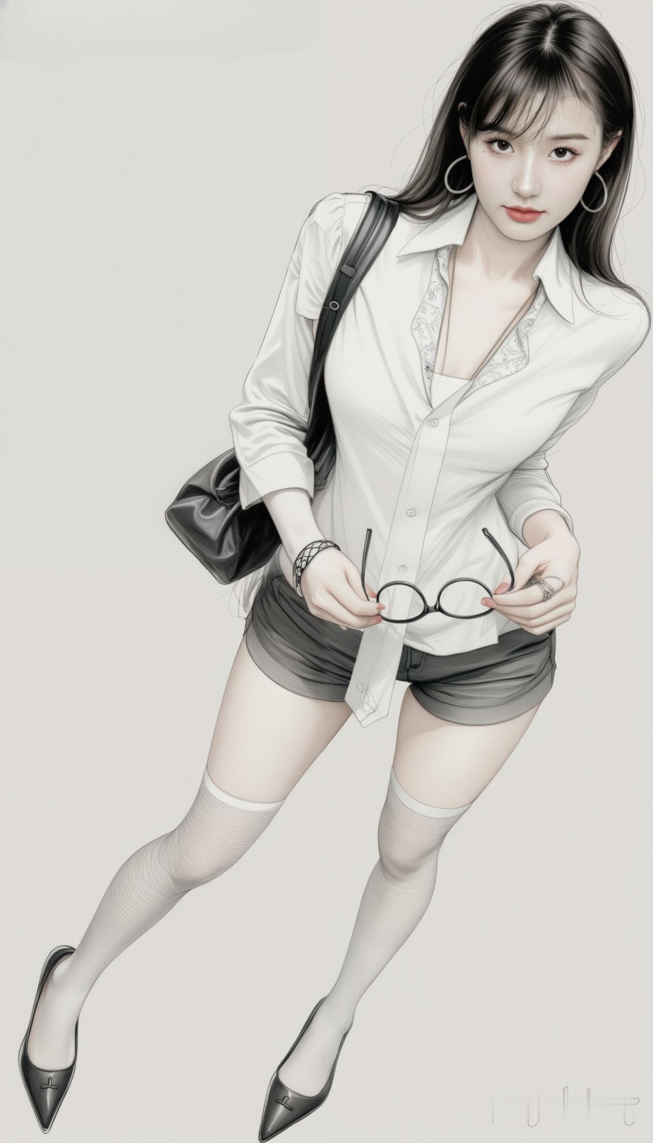 甜美少女风，白衬衫+短裤，清新又可爱！👗👠👓