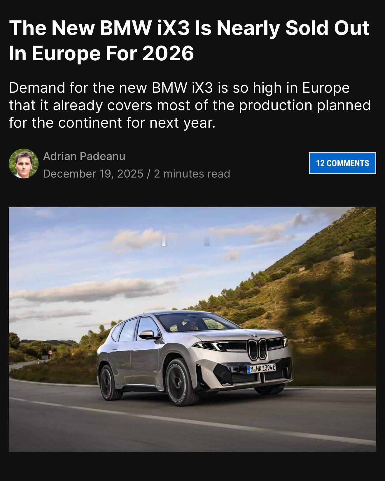 【宝马新世代iX3被抢购一空，堪比德国小米Yu7？】全新宝马新世代iX3在欧洲市