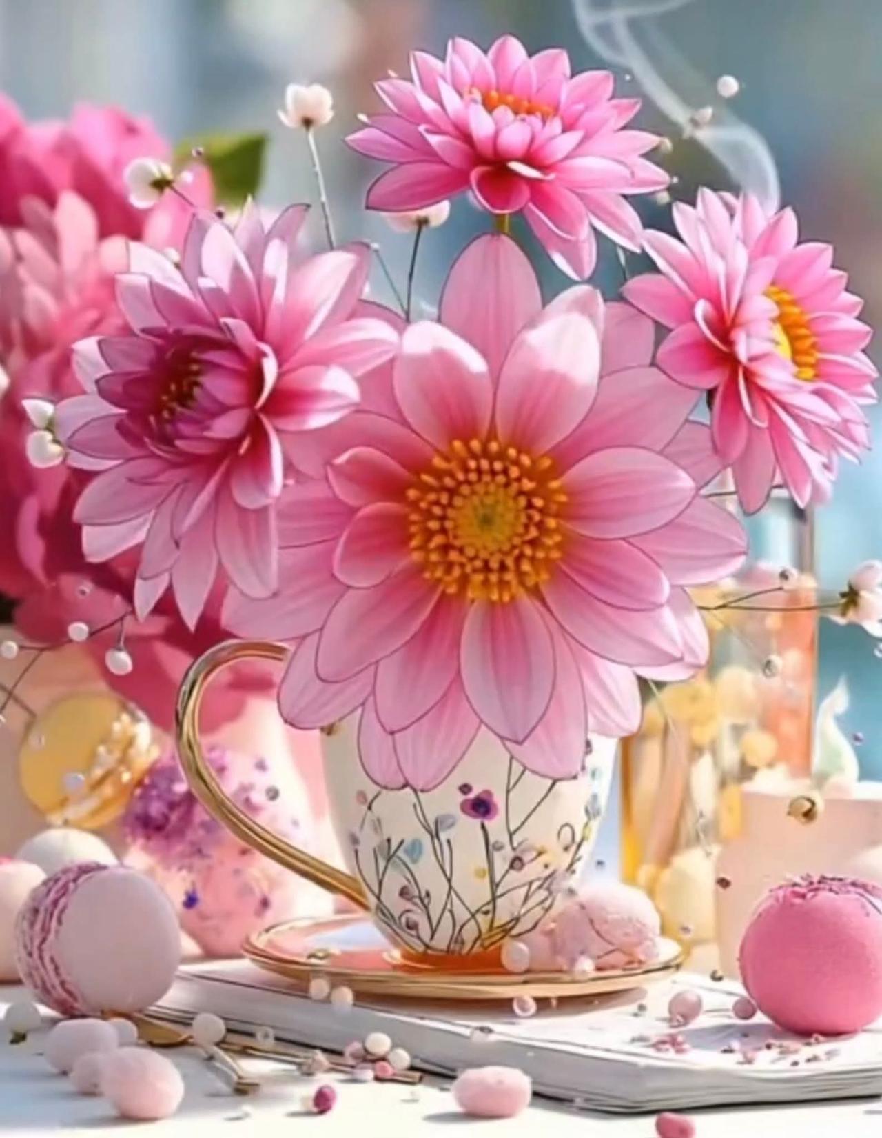 粉嫩梦幻的下午茶时光，花与甜点的完美搭配🌸🍰