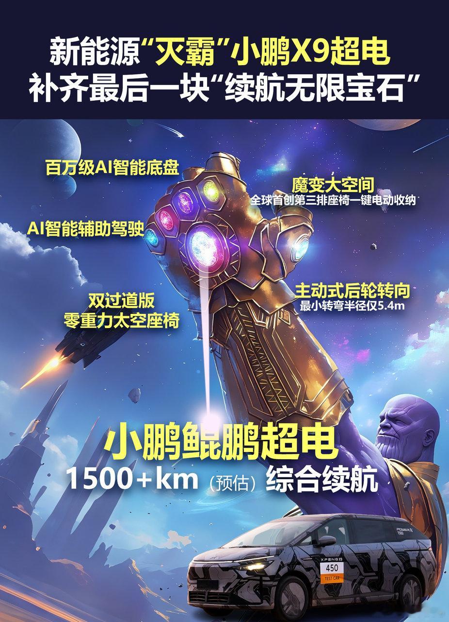 全新小鹏X9超电版本。450+km的纯电续航，1500+km的综合续航，尊界S8