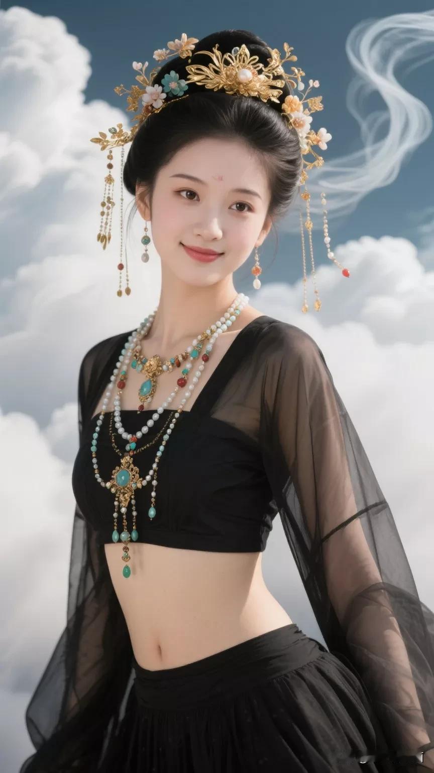 穿越千年的古风美人，云雾缭绕中的绝世容颜。张立启原创书画AI作品古仕女发髻集锦首