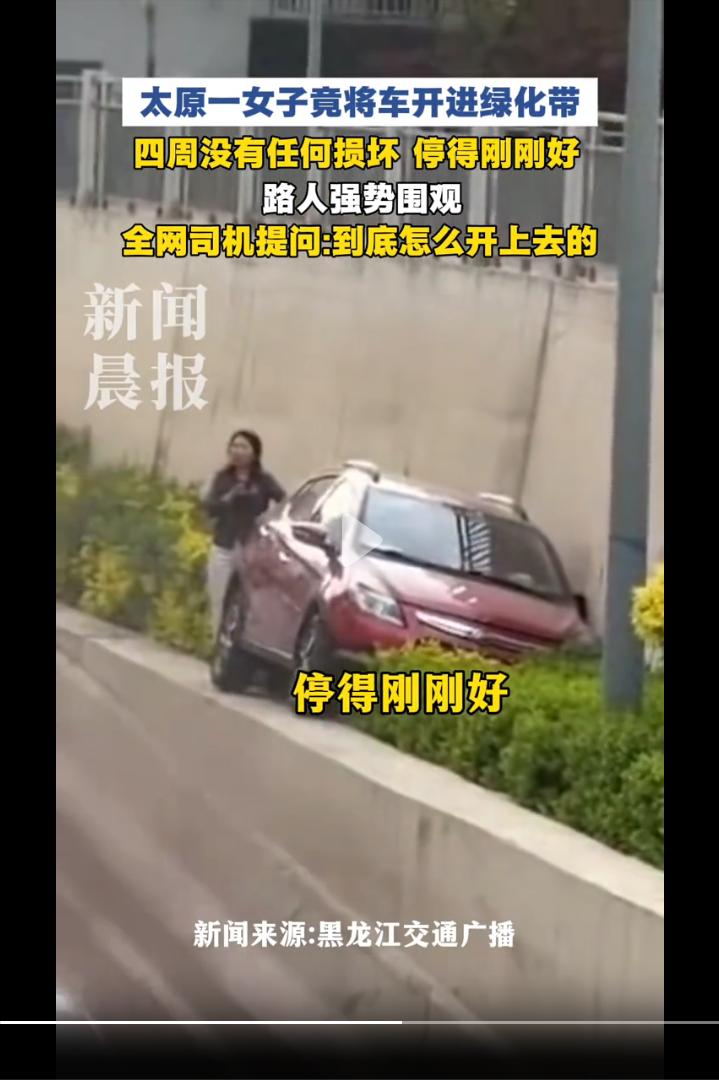 这名太原女司机火了！现在全网都在研究她是怎么开上去的呢？车还停的挺正，在往前一米