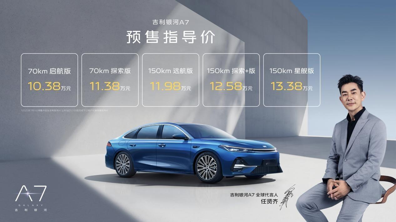 吉利银河A7预售价10.38万起 正式开启预售！一共是两个续航：70km和150