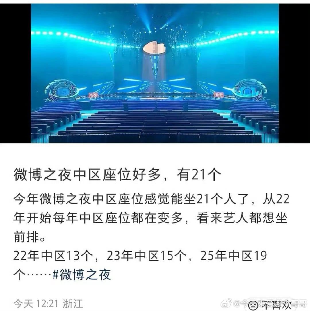 今年微博之夜中区座位历届最多21个，应该会有很多人升舱了 