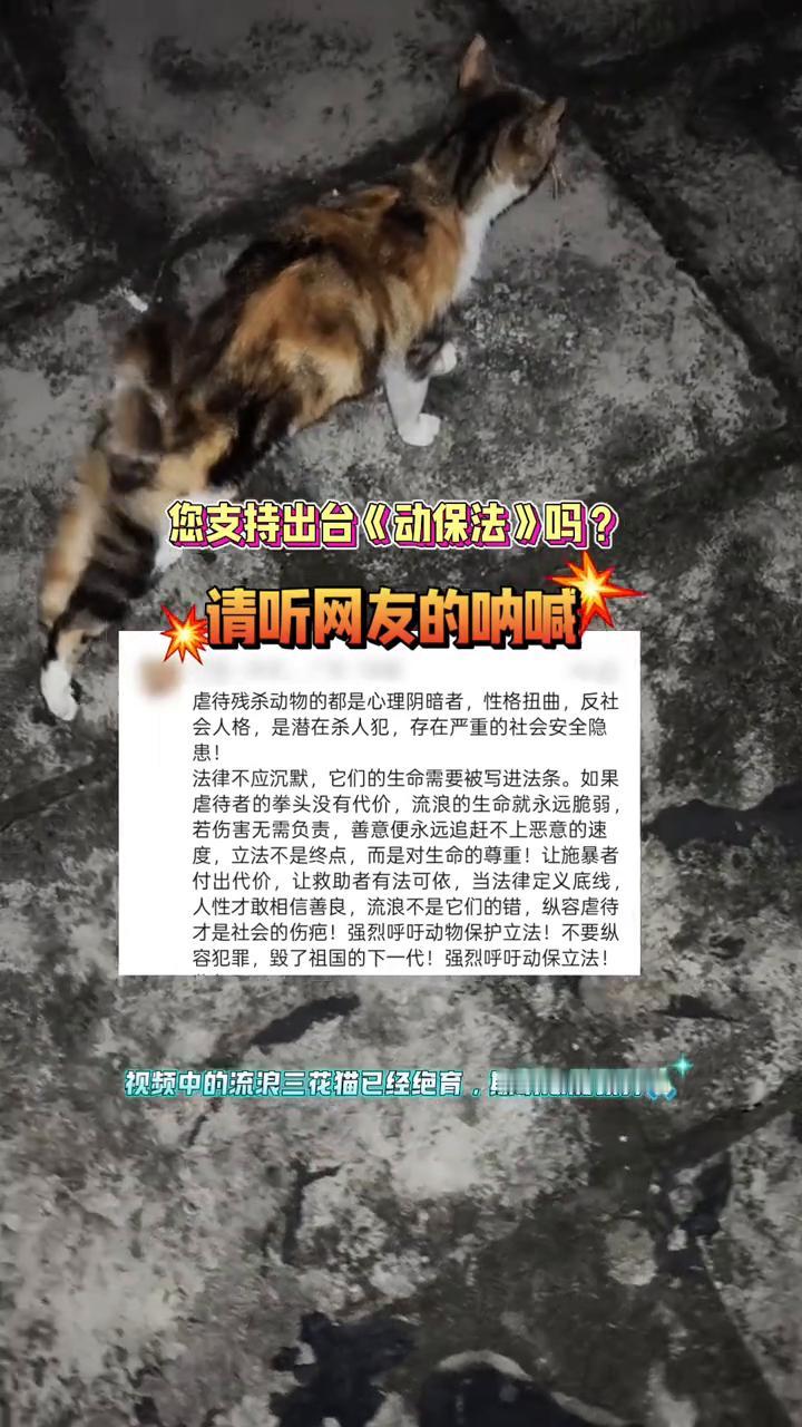 您支持出台《动保法》吗？请听网友的呐喊。
虐待残杀动物的都是心理阴暗者，性格扭曲