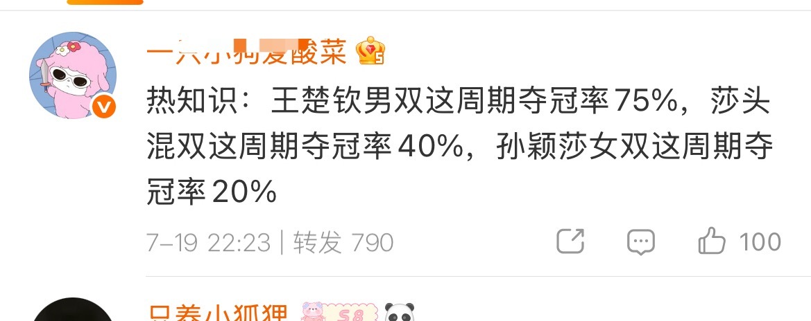支持对短去打男双，孙颖莎只专注单打。 