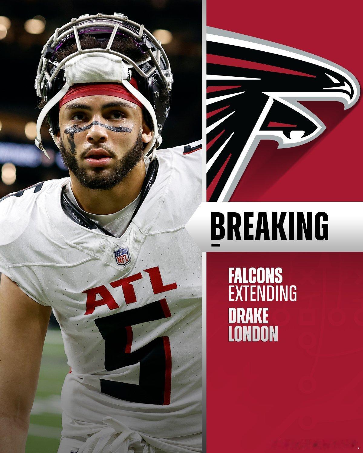 NFL球队亚特兰大猎鹰队和外接手Drake London达成一份4年1.41亿美