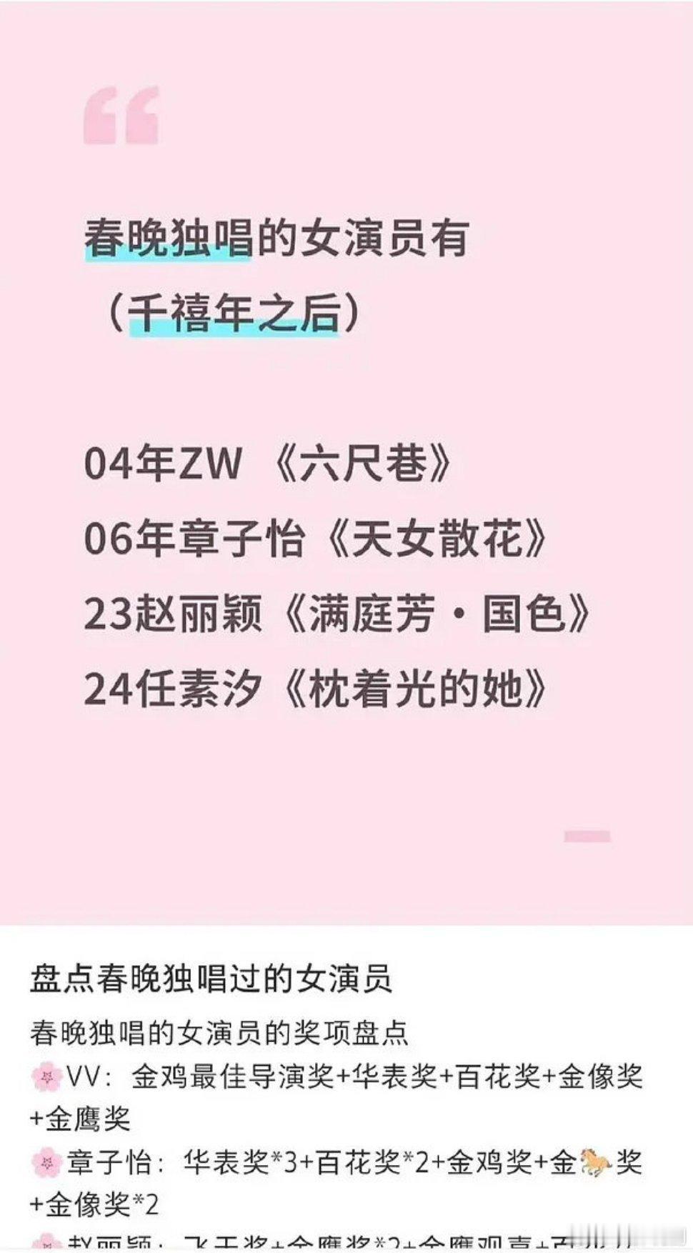 千禧年之后春晚独唱的女演员竟然只有四位VV&章子怡&赵丽颖&任素汐 