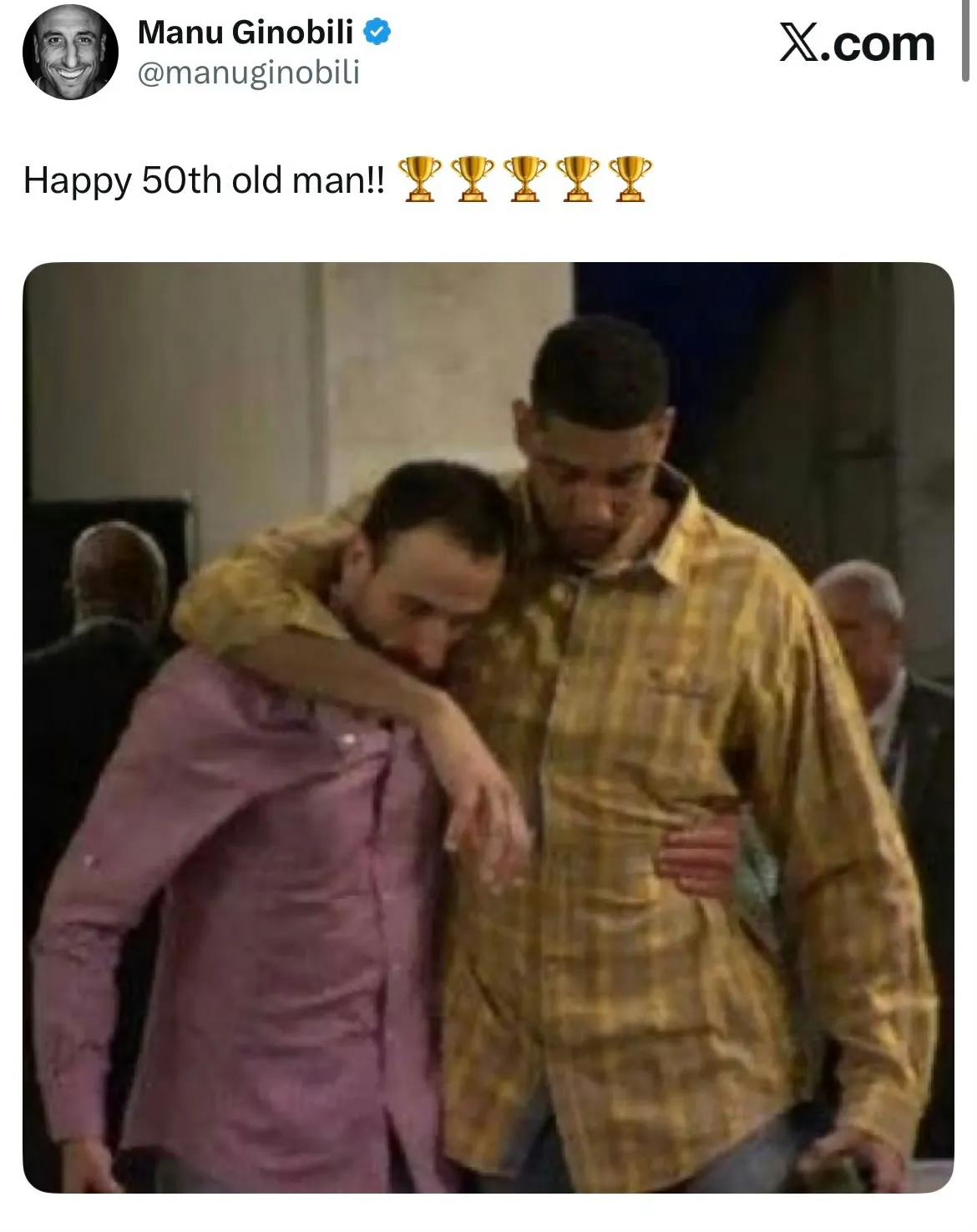 吉诺比利晒照祝邓肯50岁生日快乐，附上30周岁生日的合照（图二）