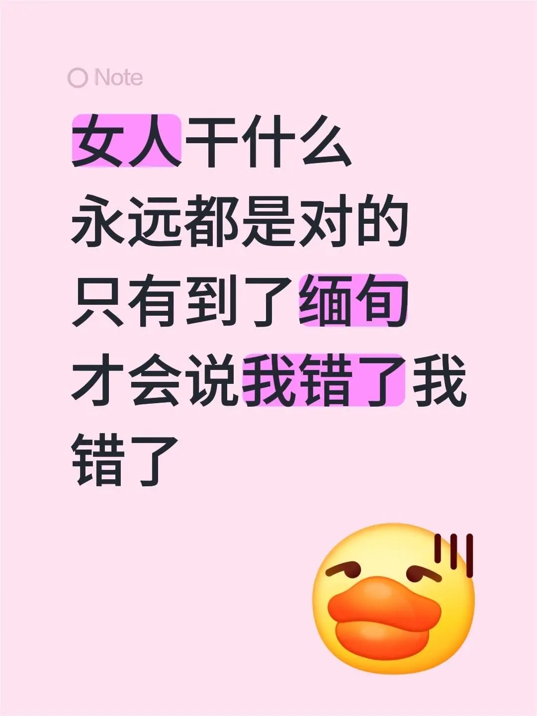 女人干什么 永远都是对的 只有到了缅旬 才会说我错了我错了