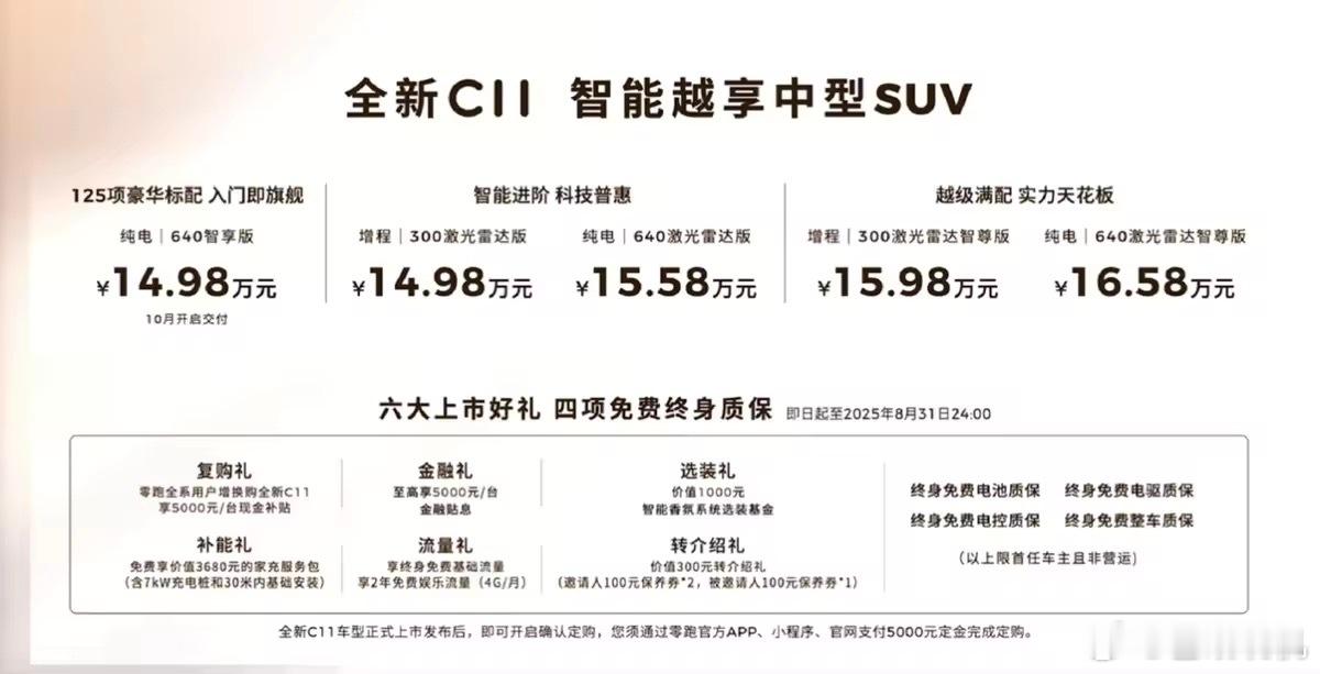 零跑全新C11不用纠结直接买 零跑全新C11来了，价格14.98-16.58万元