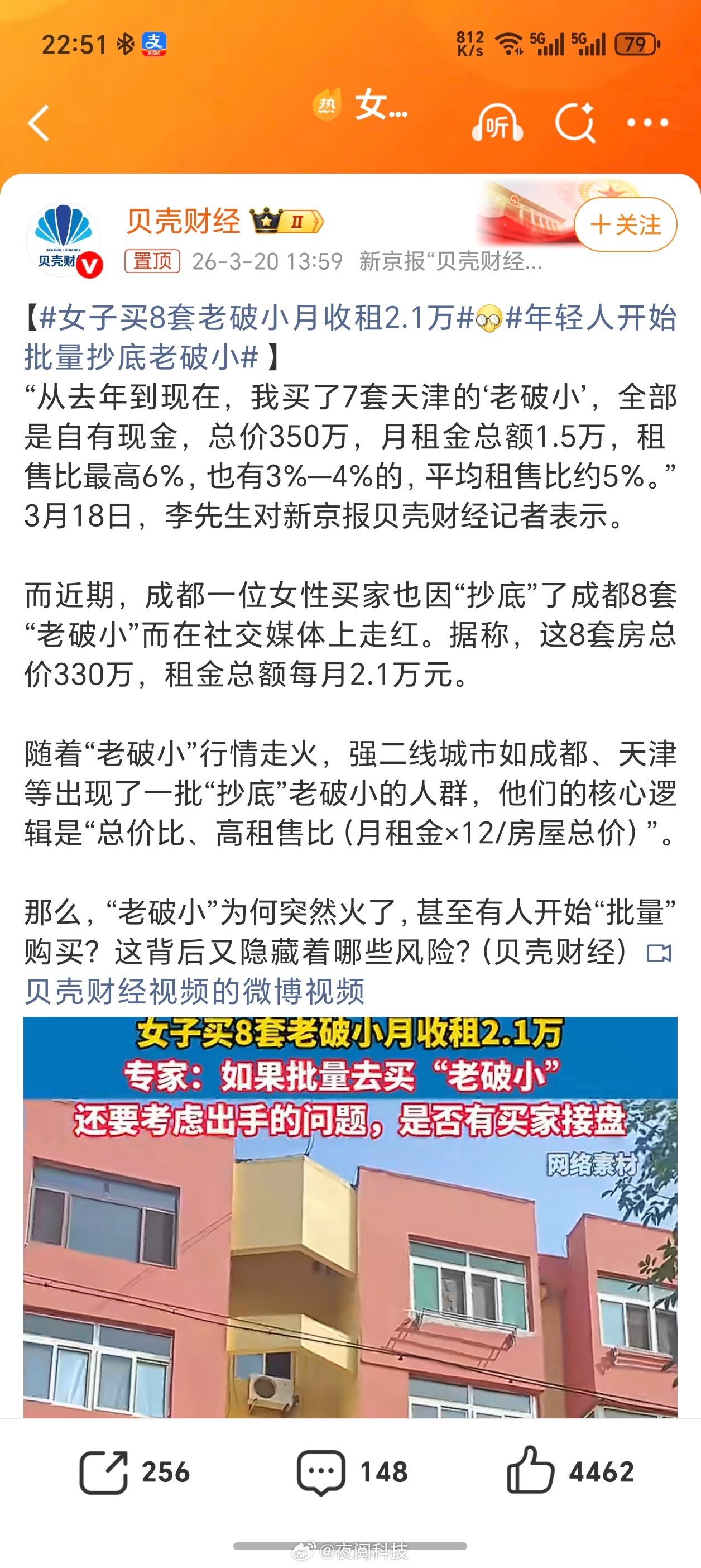 女子买8套老破小月收租2.1万50万一套的房子，租金是不可能达到2000块钱的还