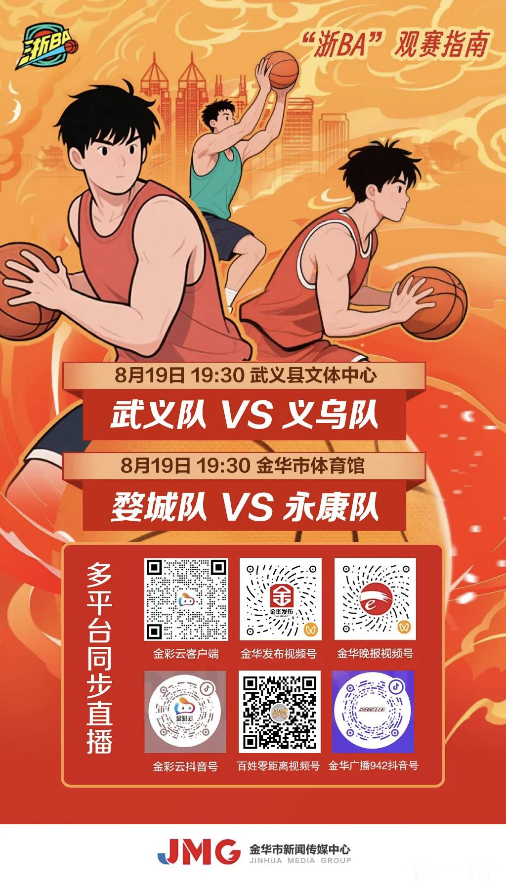 浙BA金华赛区半决赛第二轮开战今晚19:30，战火重燃！义乌对阵武义，永康迎战婺