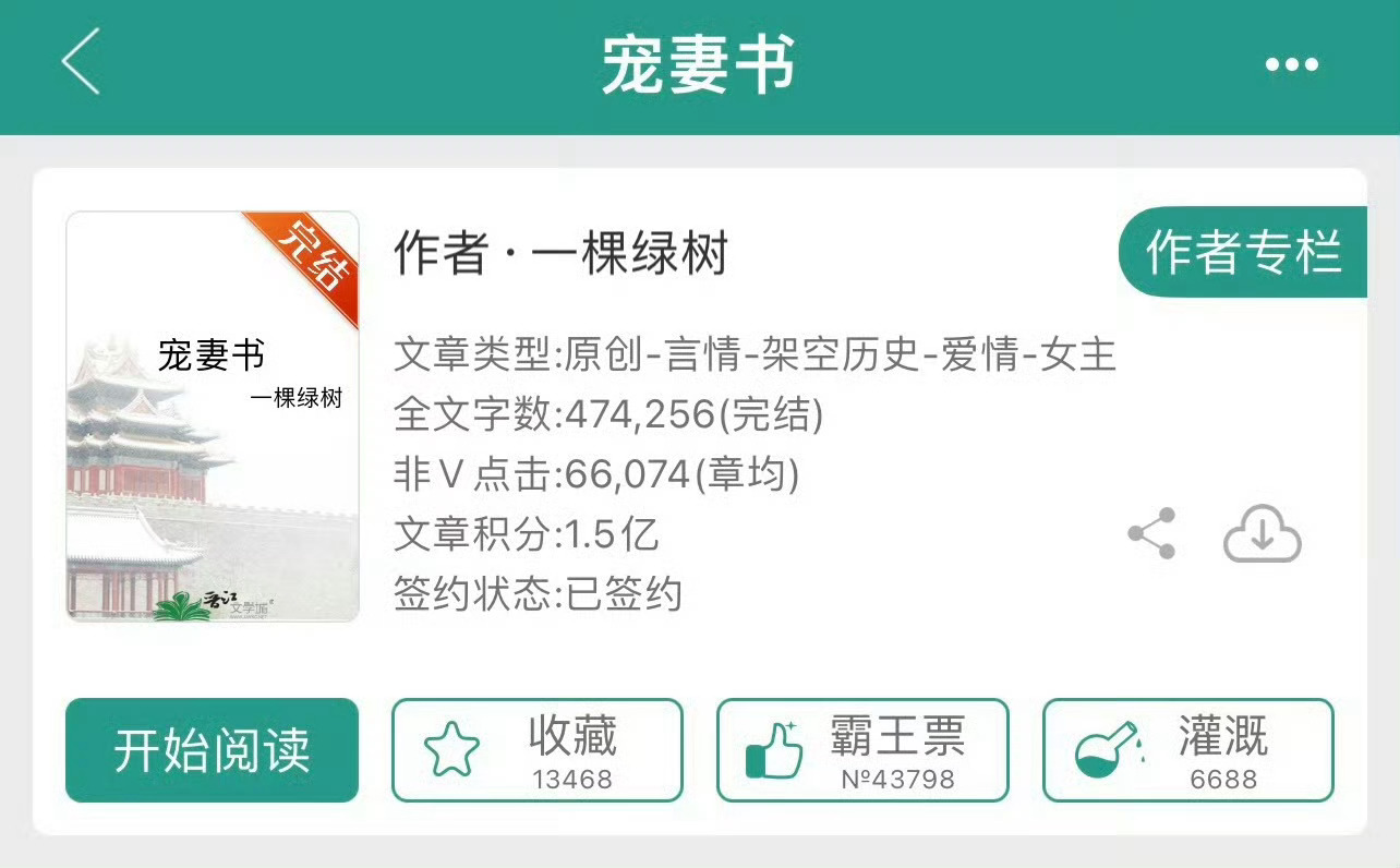 小说推荐：《宠妻书》 作者:一棵绿树简评：清醒小庶女vs傲娇大王爷，先婚后爱，朝