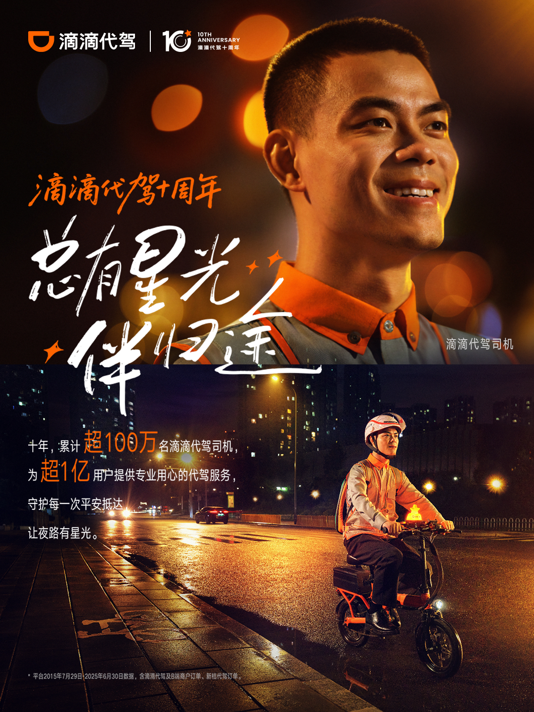 五张笑脸，不一样的脸庞，一样对生活的热情与向上的动力！滴滴代驾十周年正是因为这群
