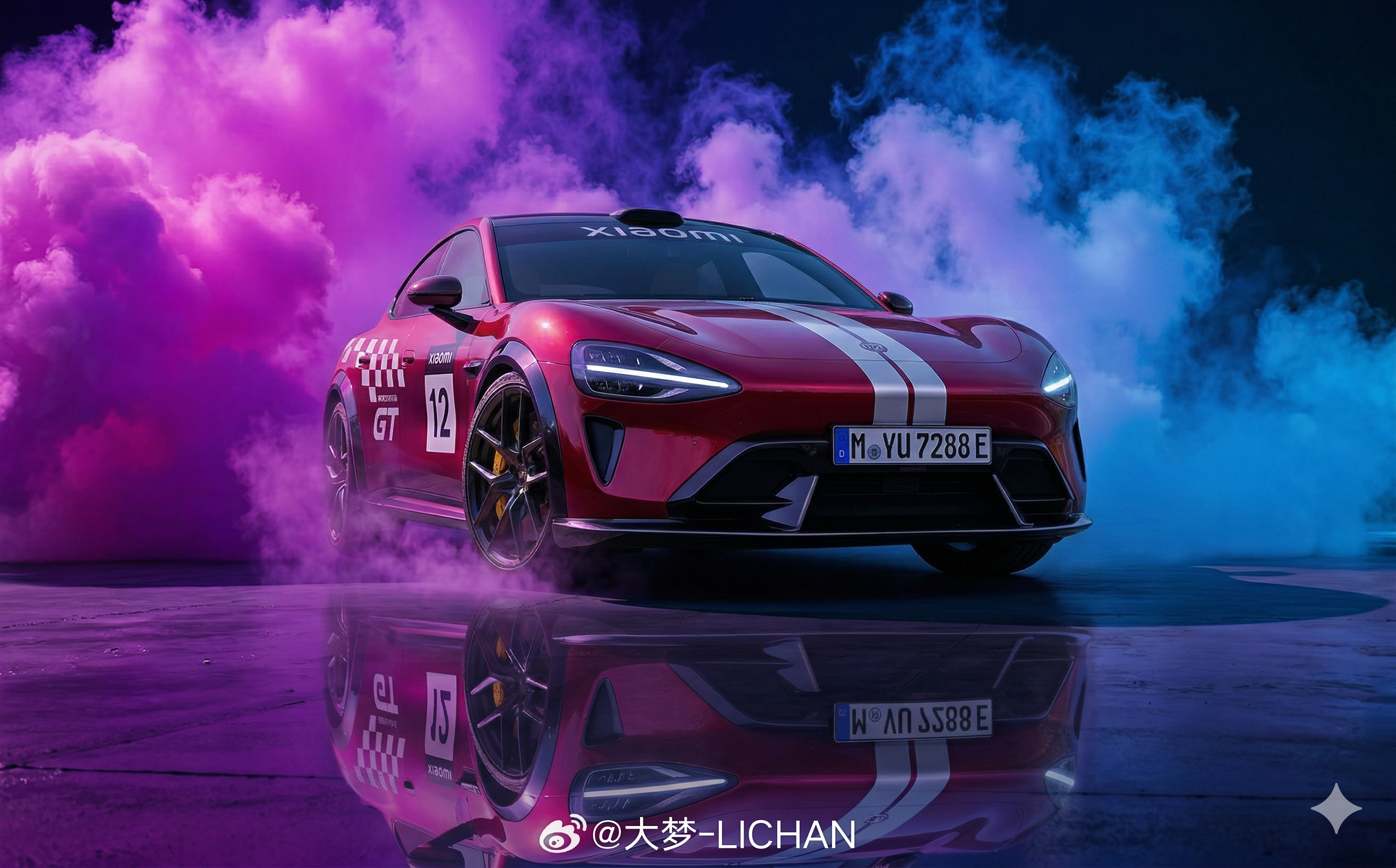 随手整了两张小米YU7GT新颜色的ai图，一些细节不对就不要在意了，看个氛围就行