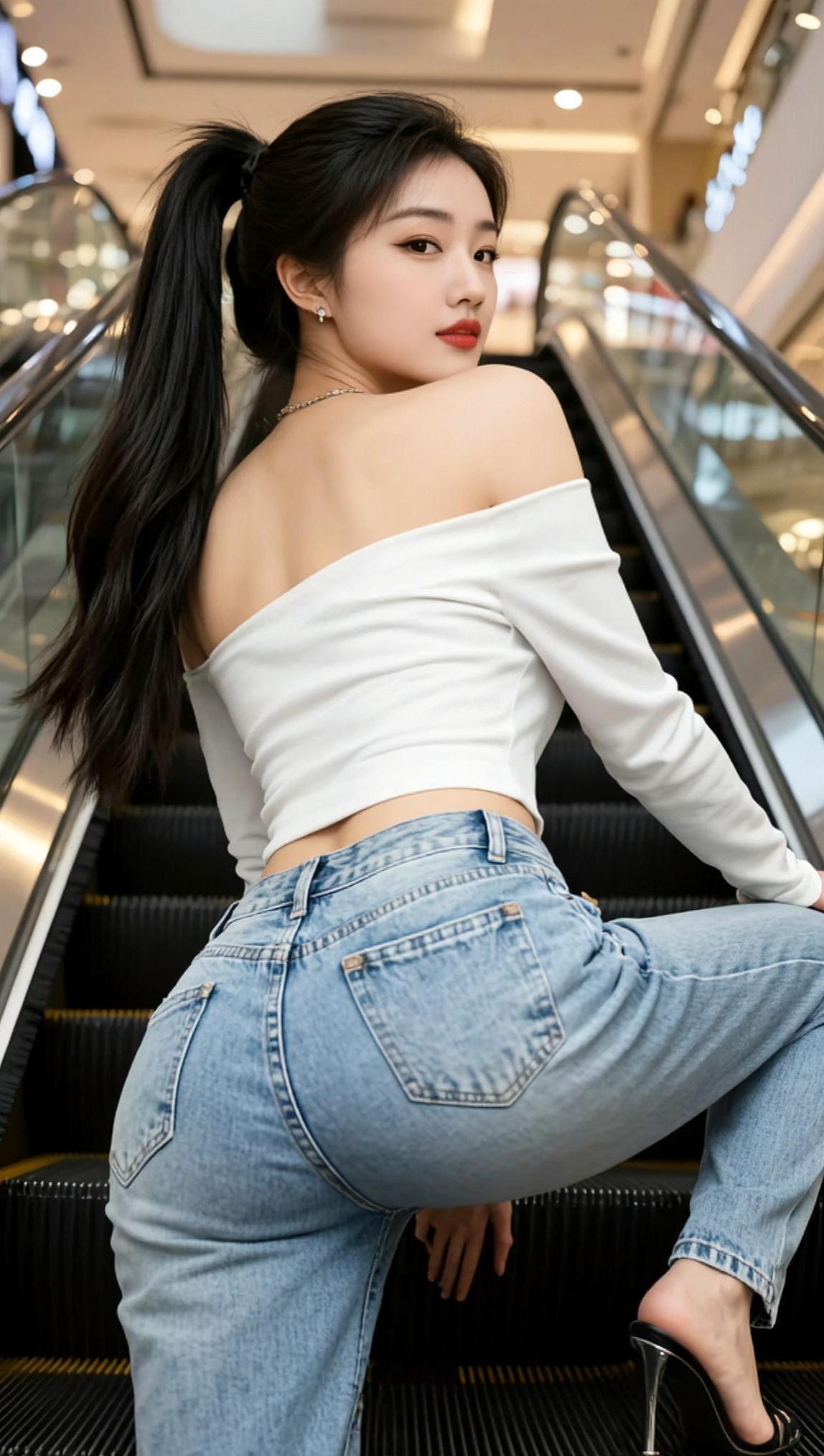 AI扶梯露背写真 抖音ai创作